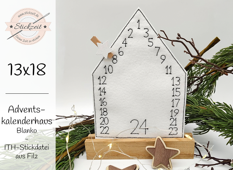 Blanko Adventskalenderhaus aus Filz - ITH-Stickdatei